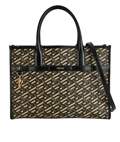 La Greca Tote, &pound;395, Handbags, Black/Khaki, Canvas, Front view